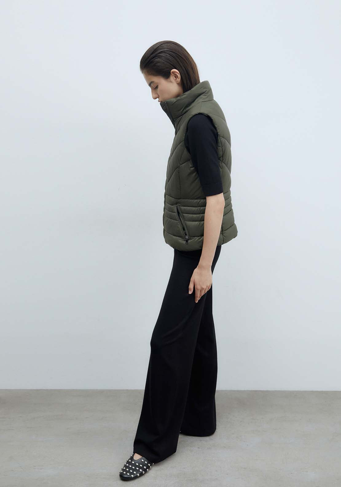 Sfera Plain Short Gilet - Khaki Green 4 Shaws Department Stores