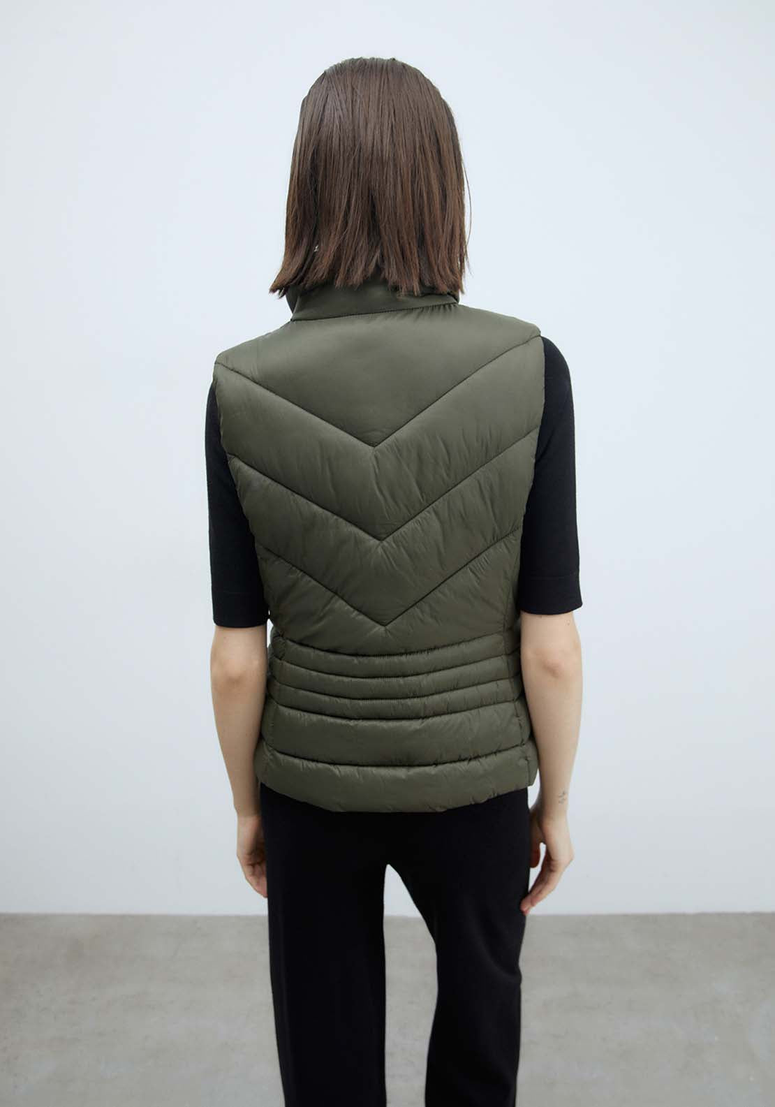 Sfera Plain Short Gilet - Khaki Green 5 Shaws Department Stores