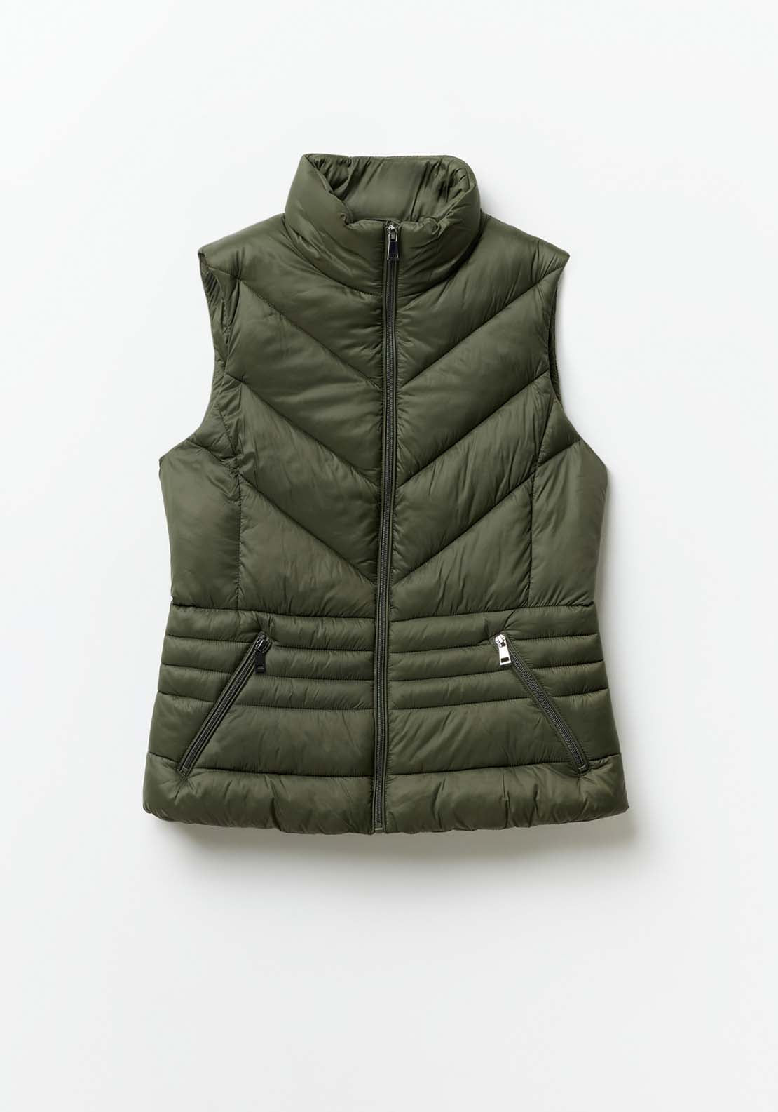 Sfera Plain Short Gilet - Khaki Green 6 Shaws Department Stores