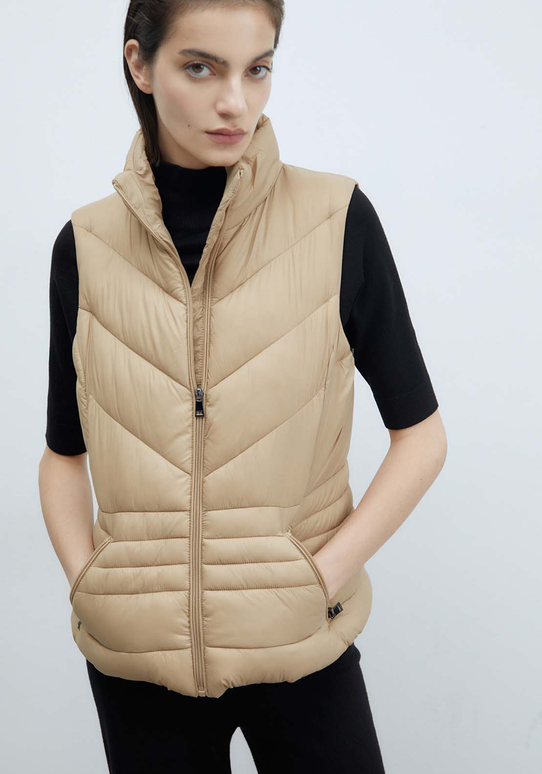 Sfera Plain Short Gilet - Camel 1 Shaws Department Stores