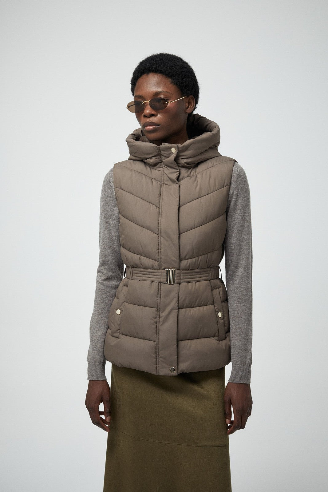 Short Hooded Gilet - Melange Oscur