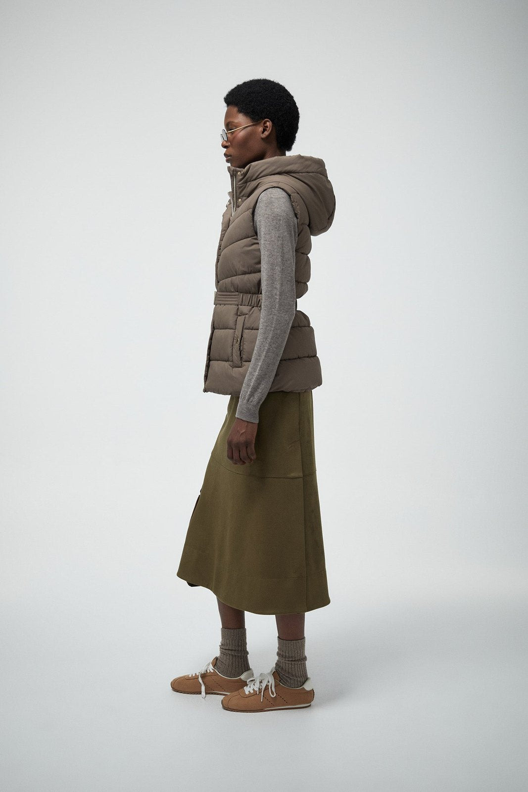 Short Hooded Gilet - Melange Oscur