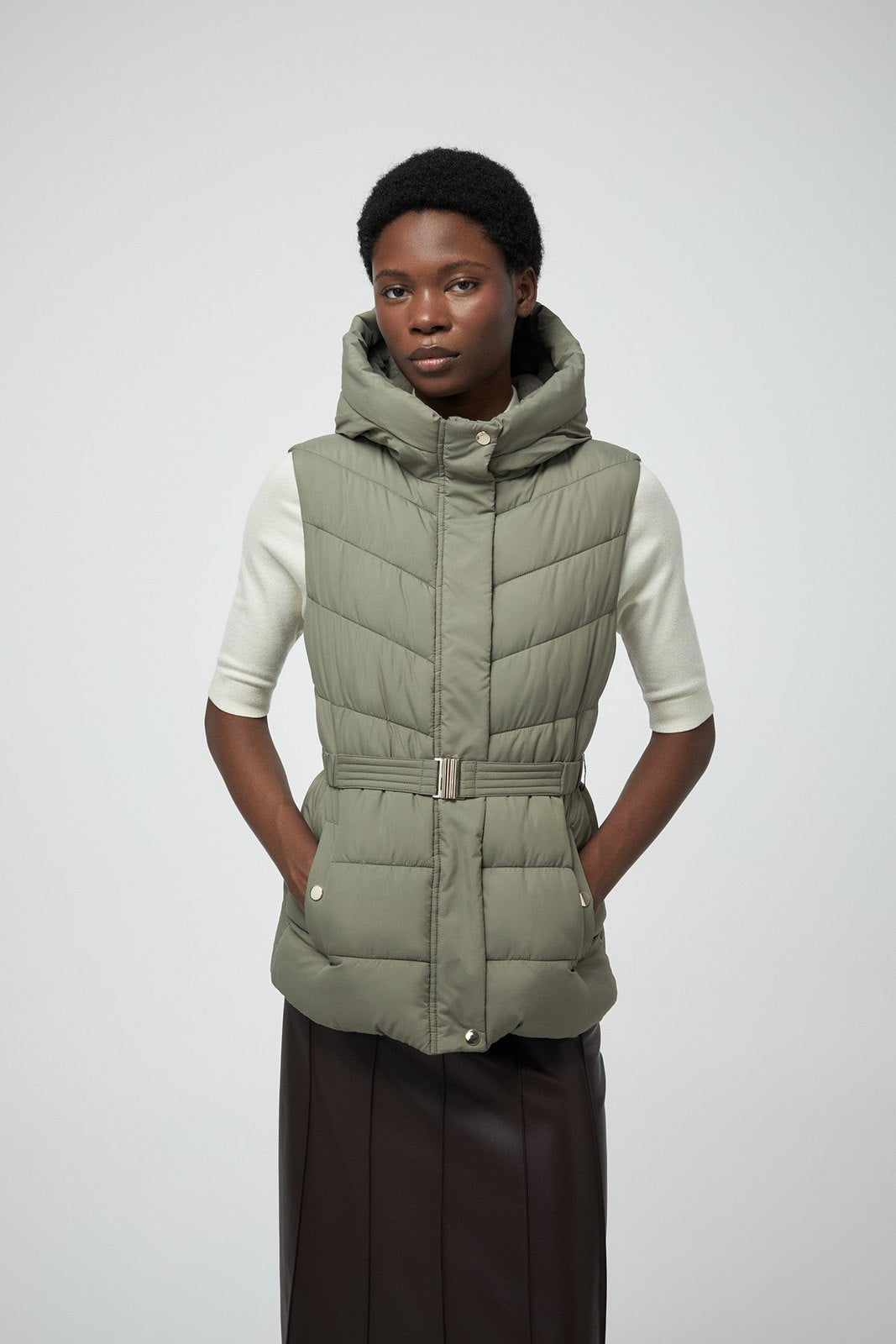 Short Hooded Gilet - Green