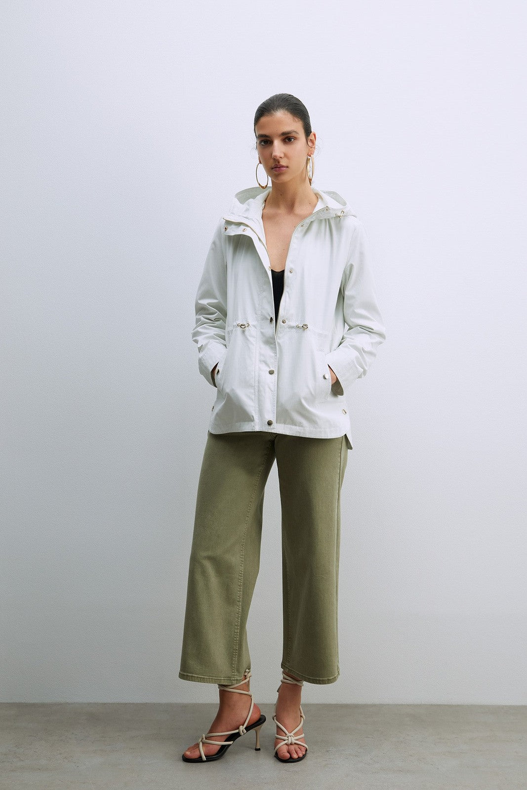 Sfera Hooded Parka W Snitched Waist - White 2 Shaws Department Stores