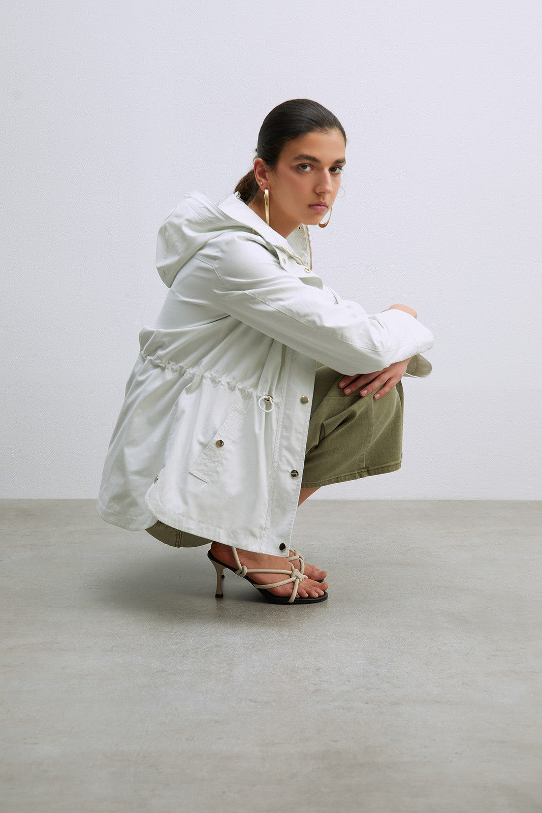 Sfera Hooded Parka W Snitched Waist - White 6 Shaws Department Stores