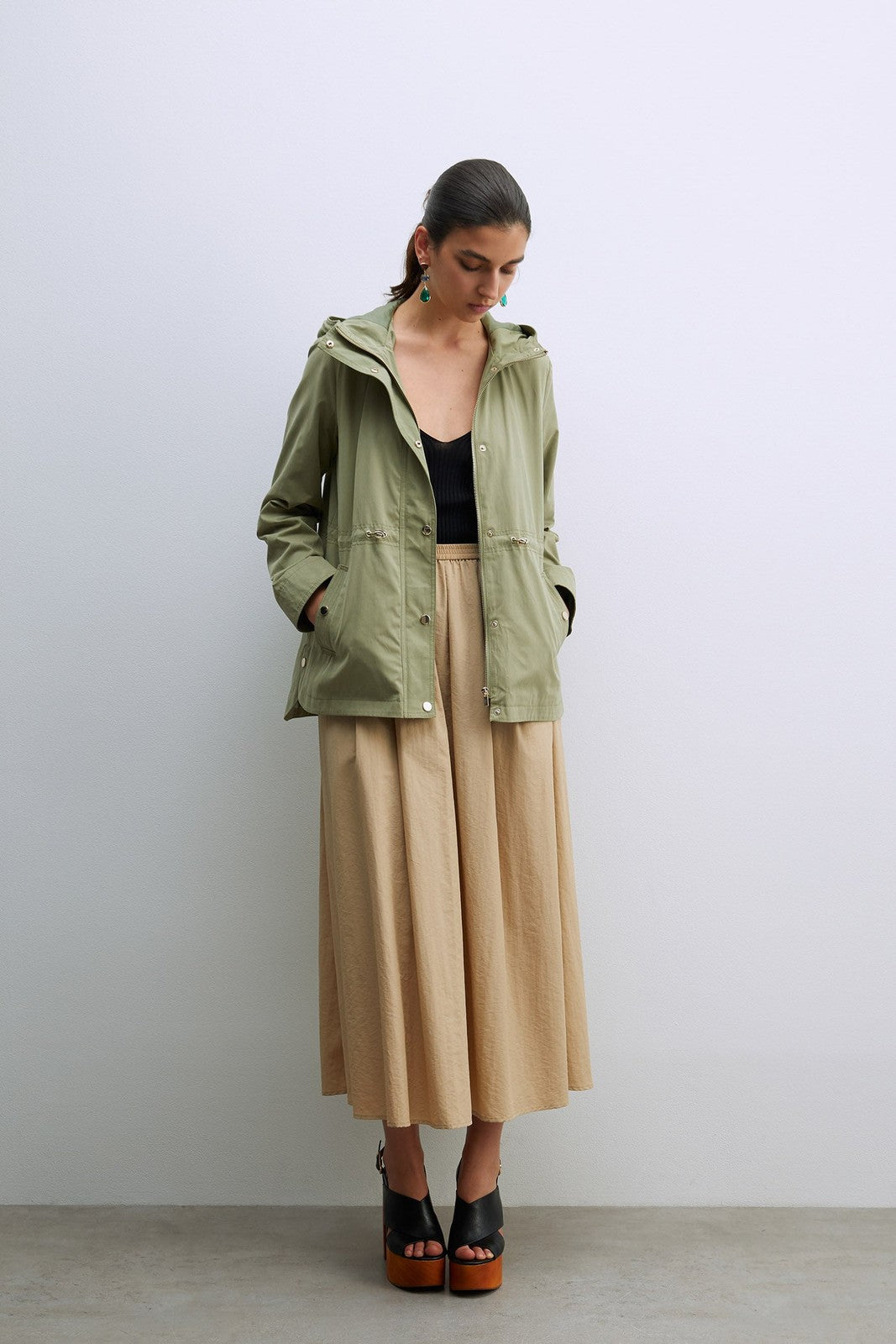 Sfera Hooded Parka W Snitched Waist - Khaki 2 Shaws Department Stores