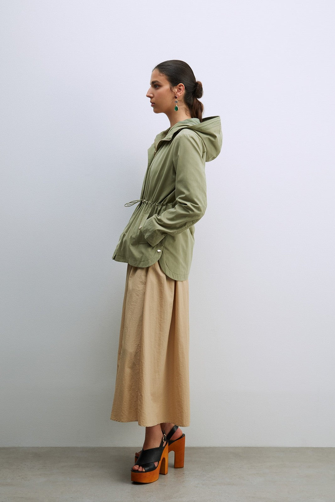 Sfera Hooded Parka W Snitched Waist - Khaki 3 Shaws Department Stores