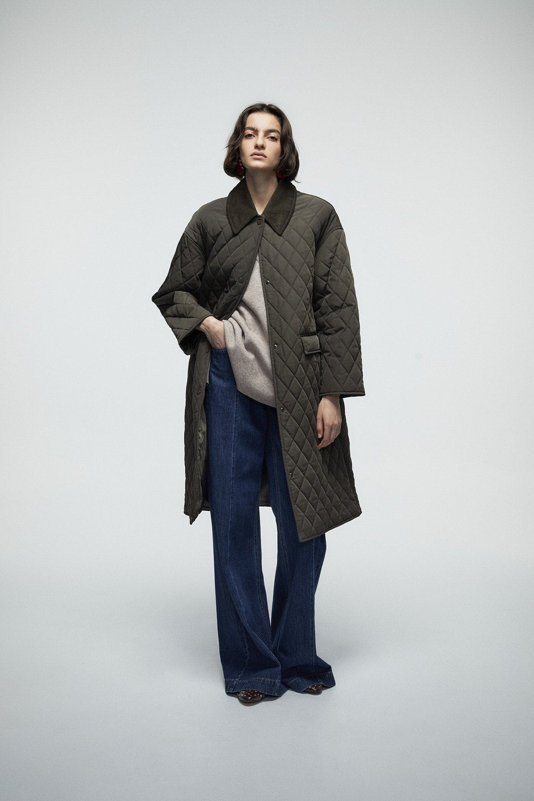Long Quilted Coat - Beige