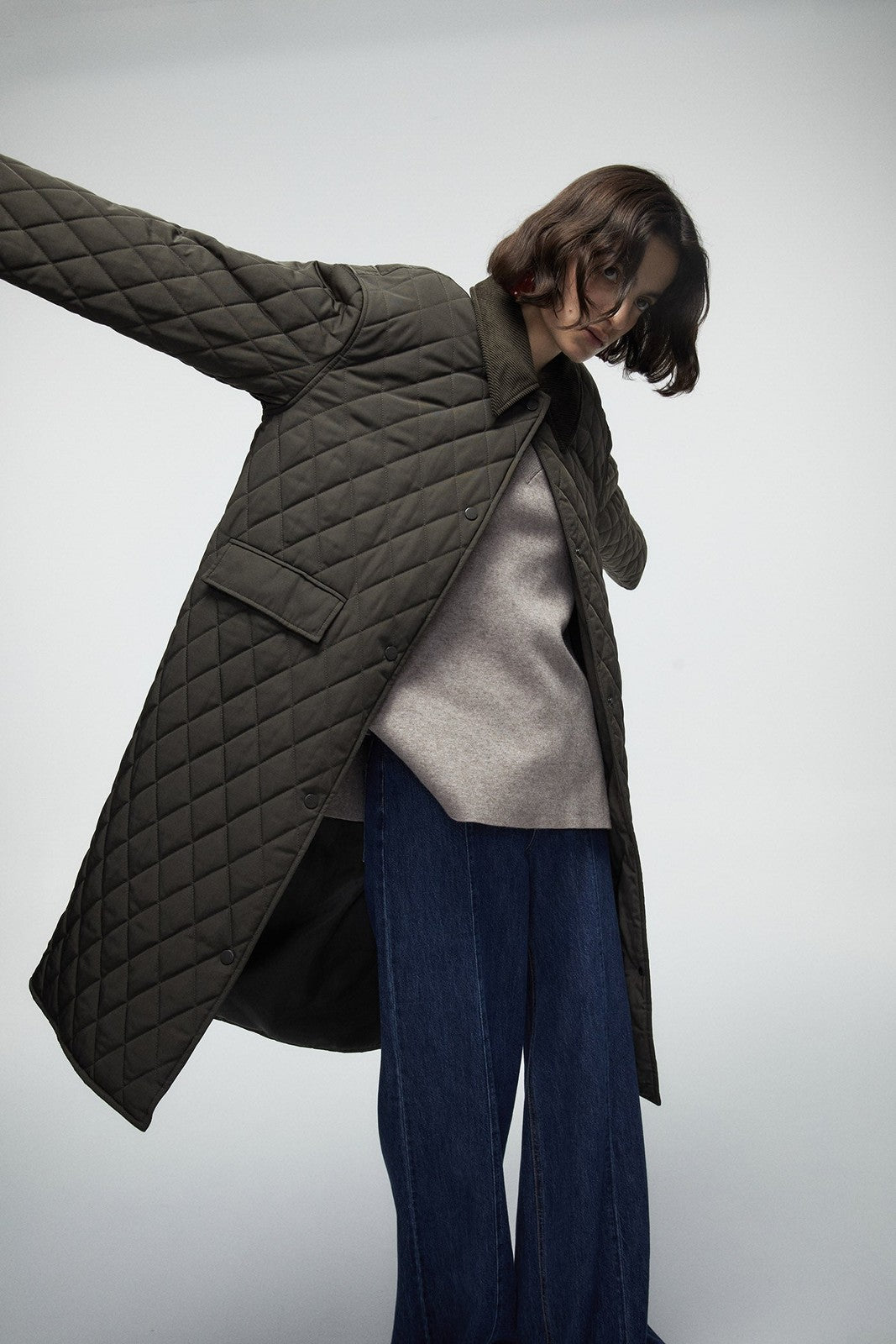 Long Quilted Coat - Beige