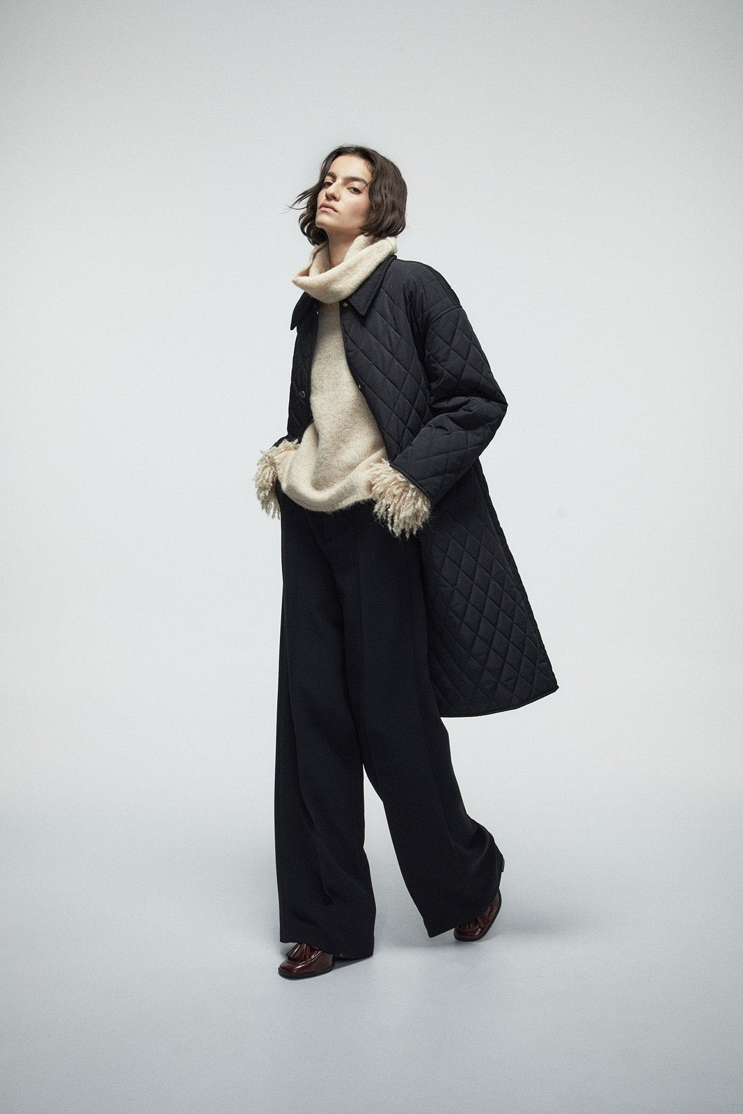 Long Quilted Coat - Black