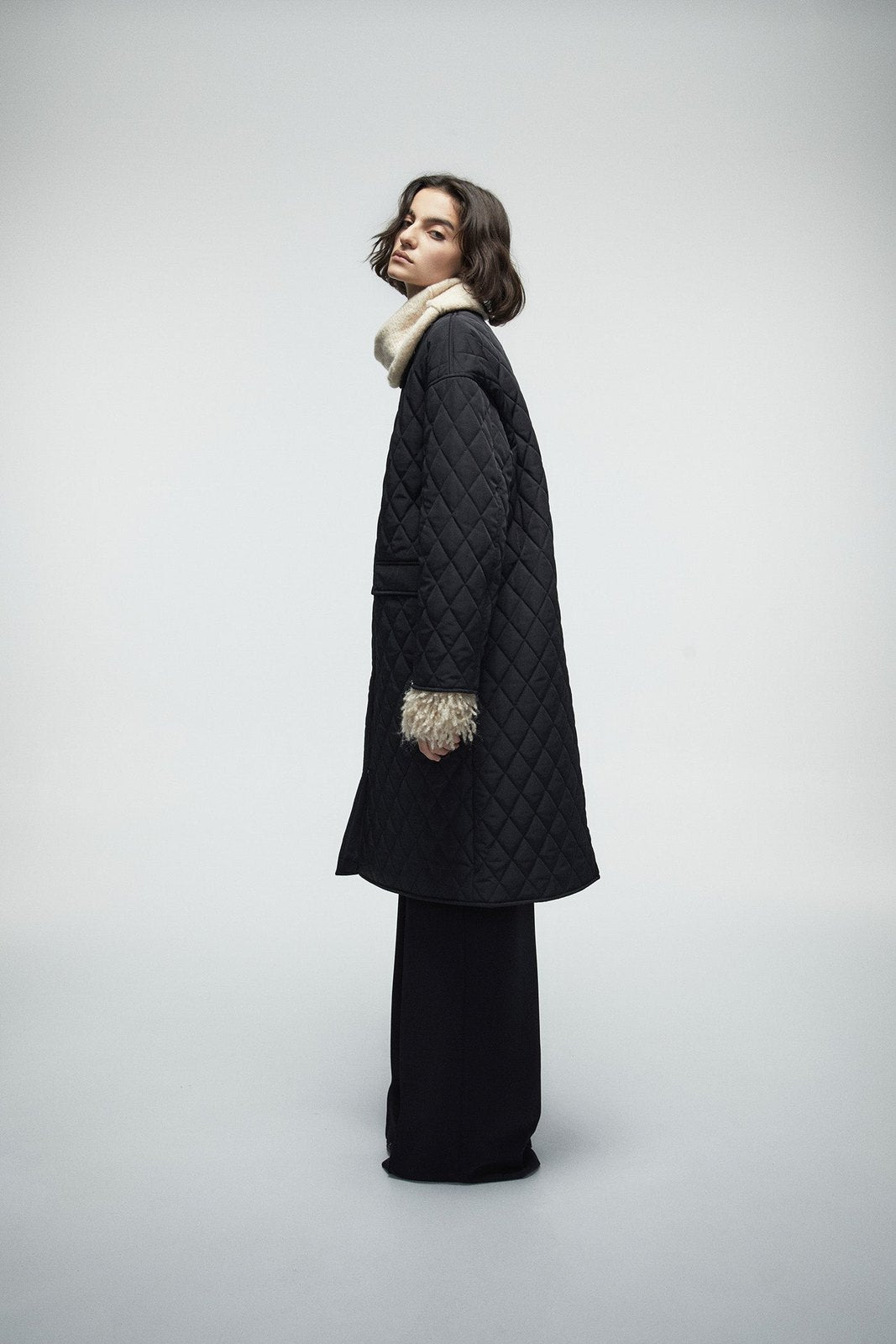 Long Quilted Coat - Black
