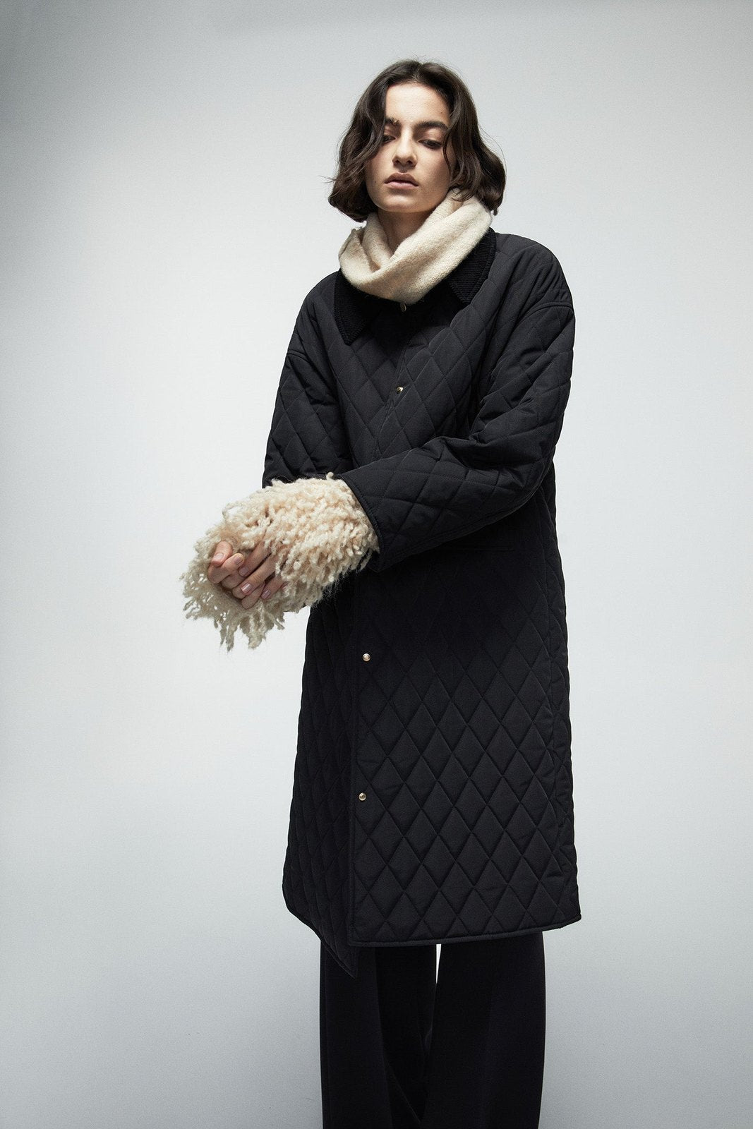 Long Quilted Coat - Black