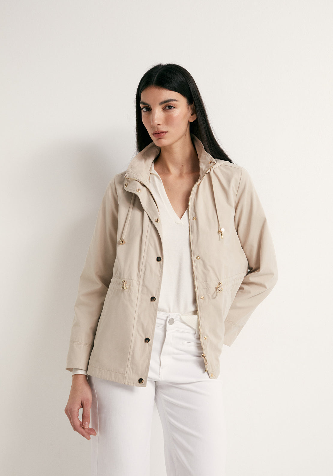 Curved Hem Parka - Stone