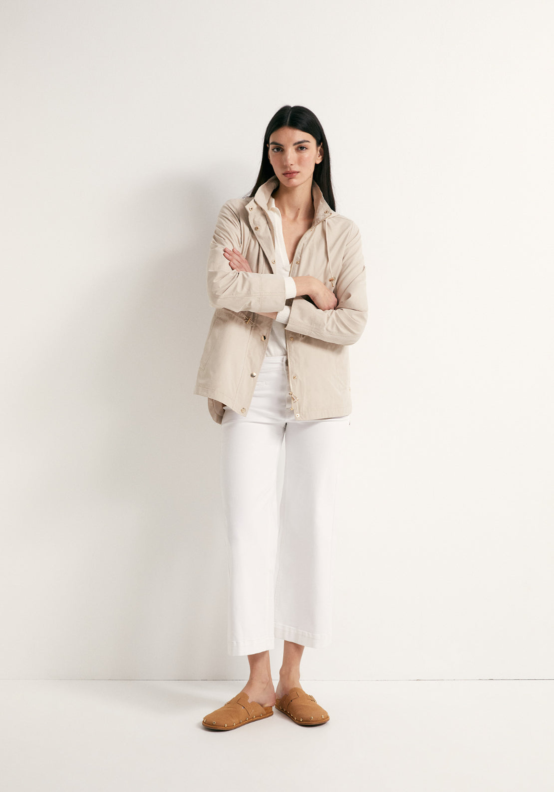 Curved Hem Parka - Stone