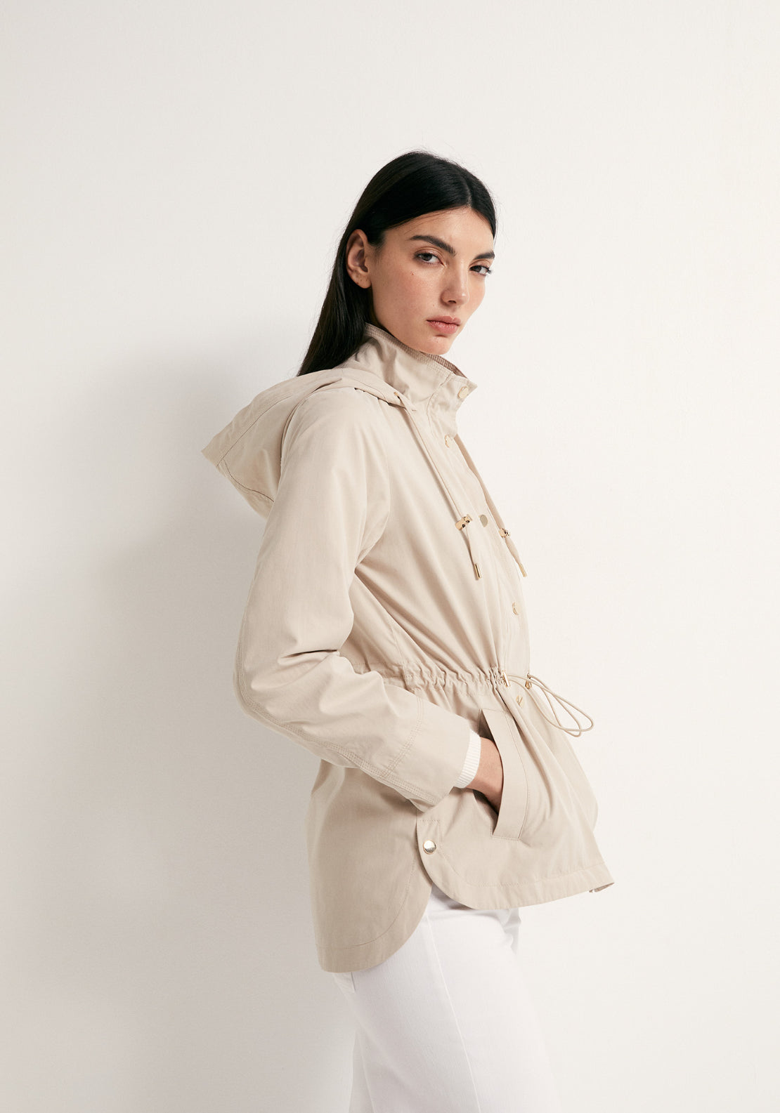 Curved Hem Parka - Stone