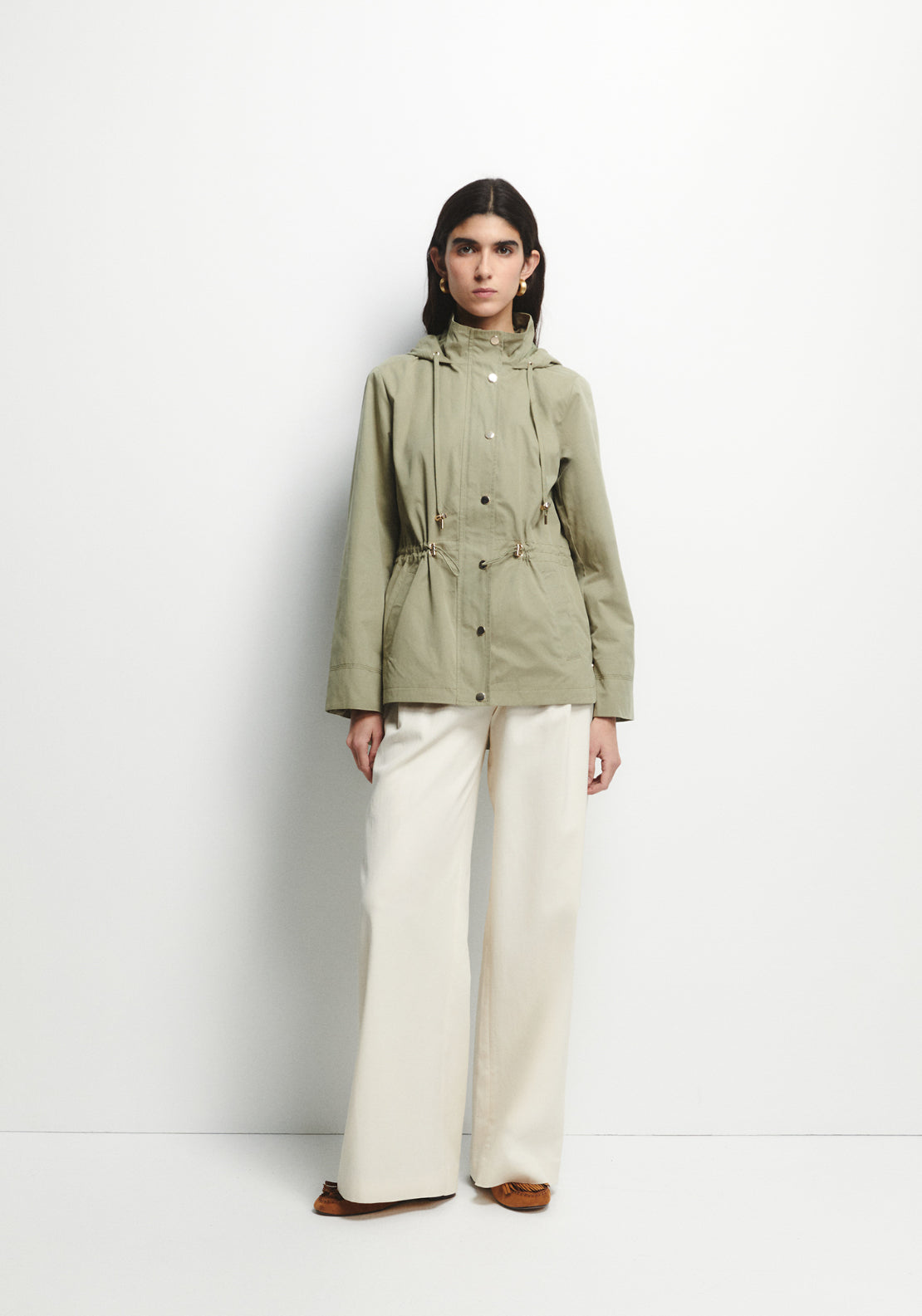 Curved Hem Parka - Beige