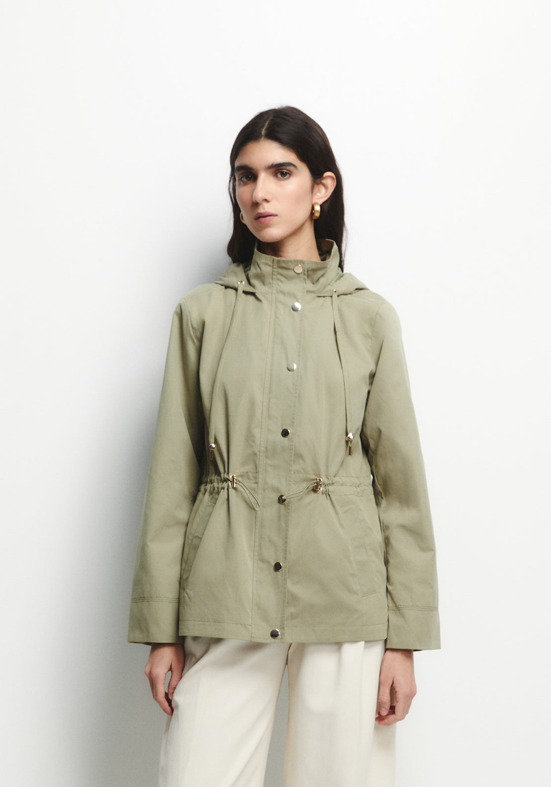 Curved Hem Parka - Beige