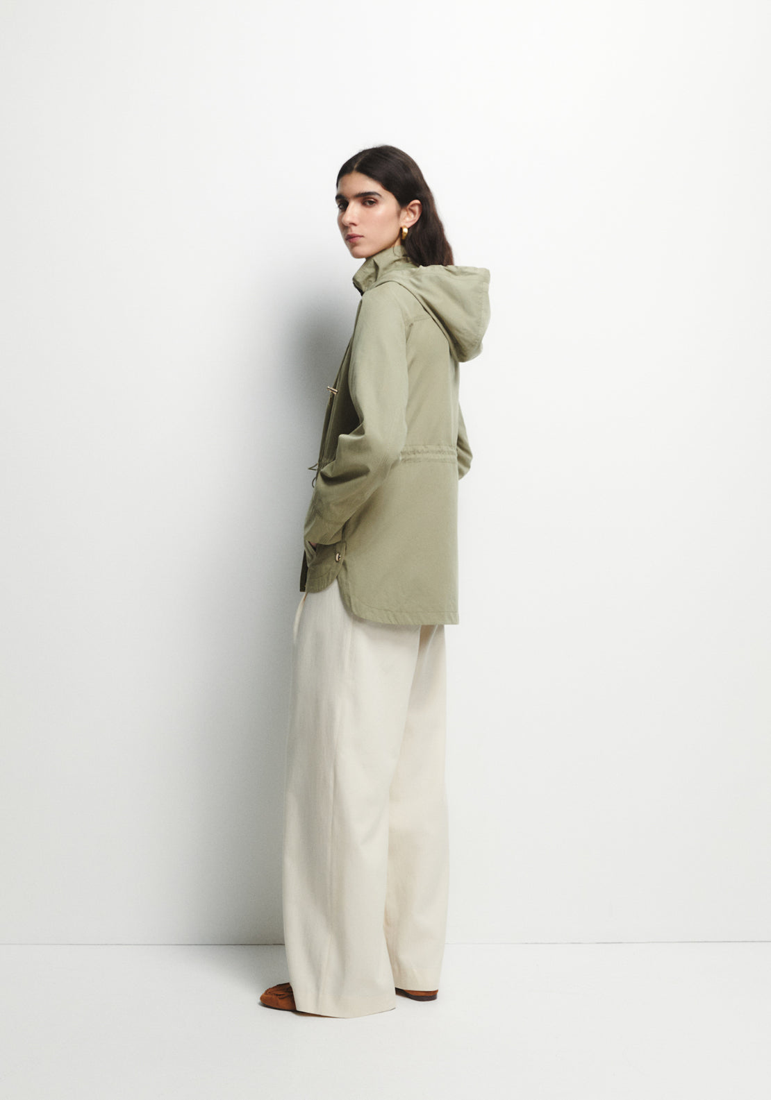 Curved Hem Parka - Beige