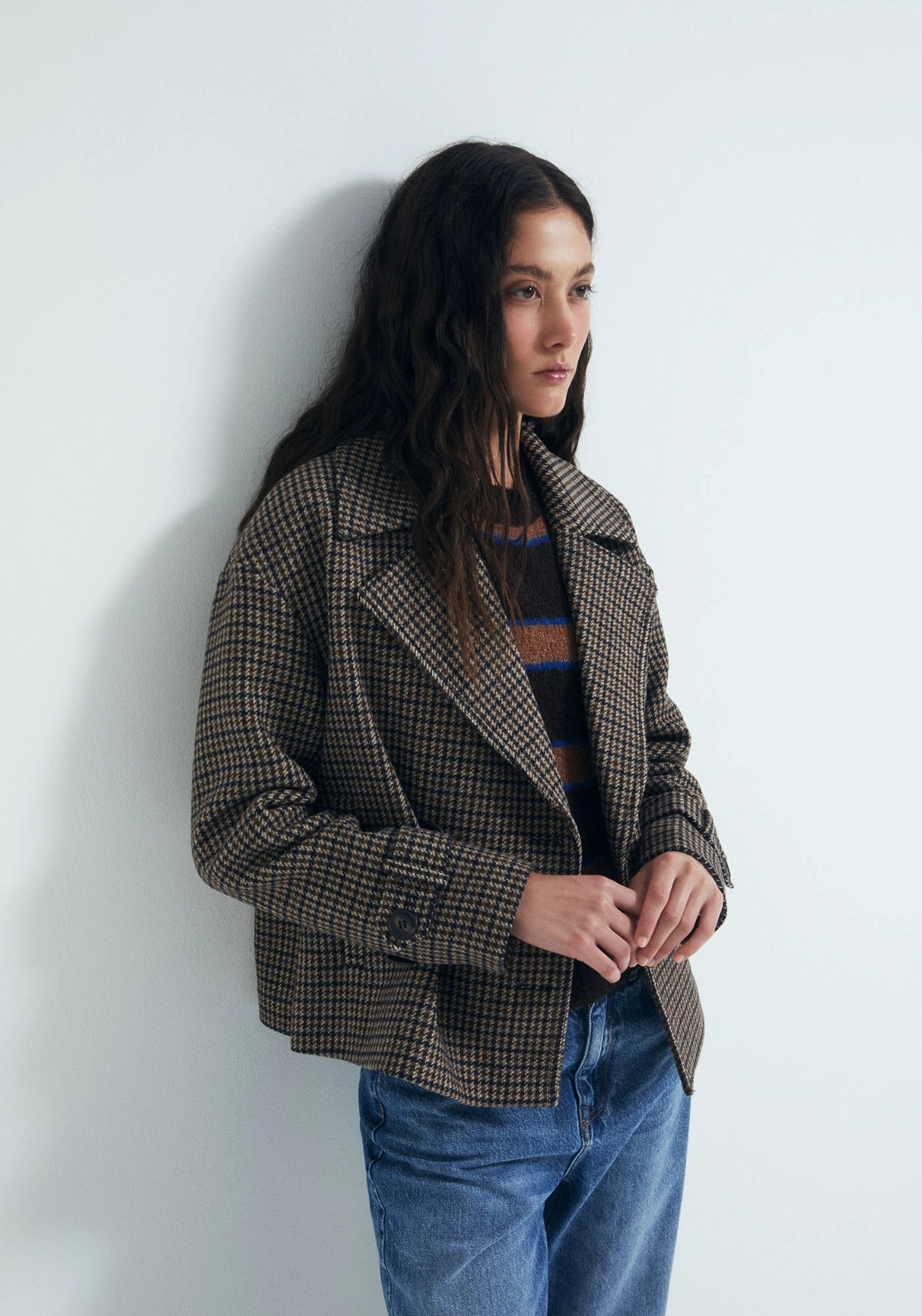 Check Short Coat - Brown