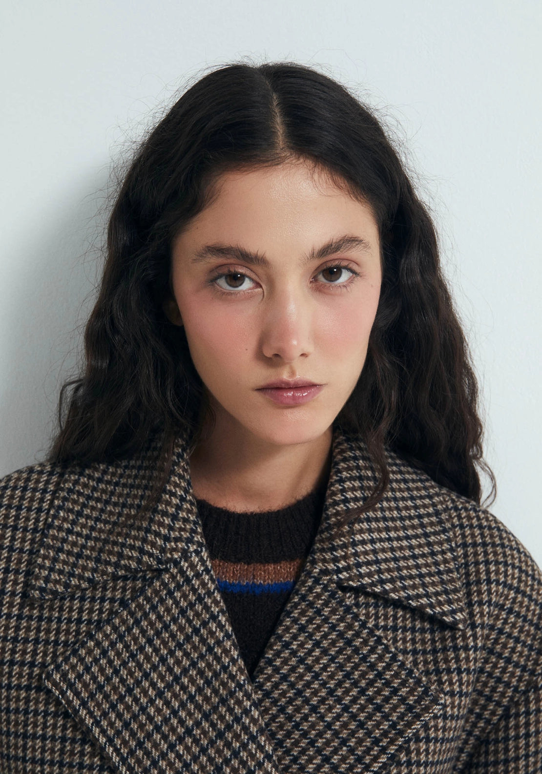 Check Short Coat - Brown