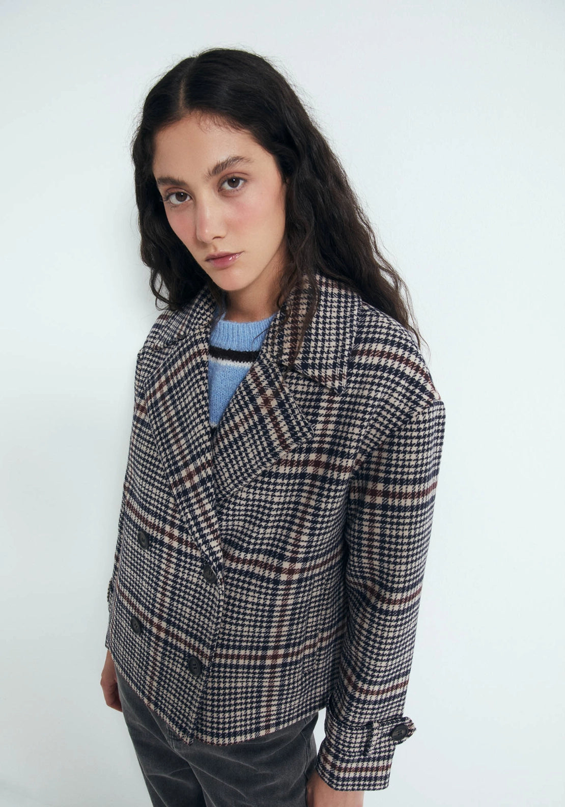 Check Short Coat - Red