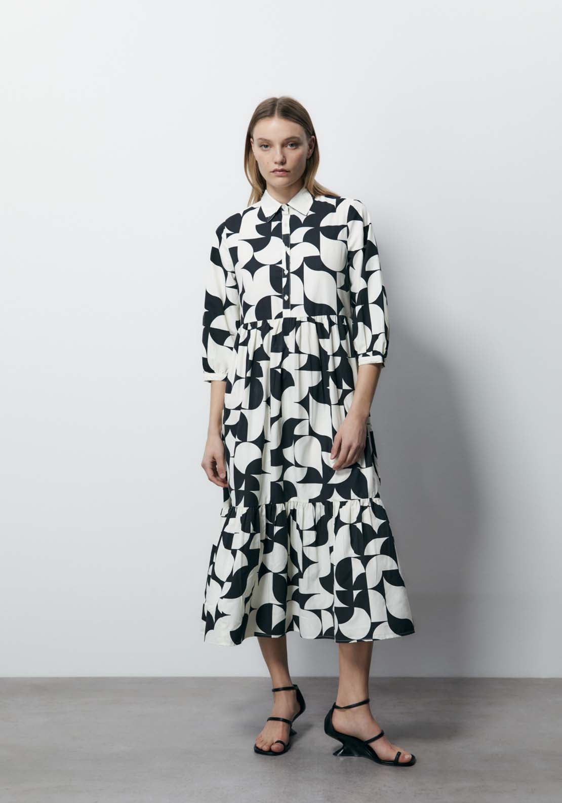 Sfera Long Sleeve Printed Dress - Black 1 Shaws Department Stores