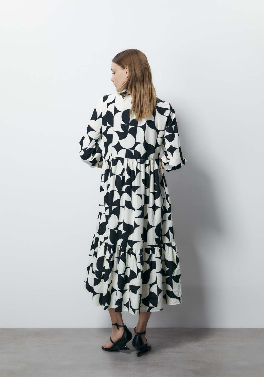 Sfera Long Sleeve Printed Dress - Black 3 Shaws Department Stores