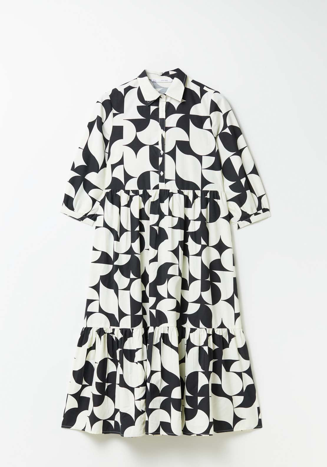 Sfera Long Sleeve Printed Dress - Black 6 Shaws Department Stores