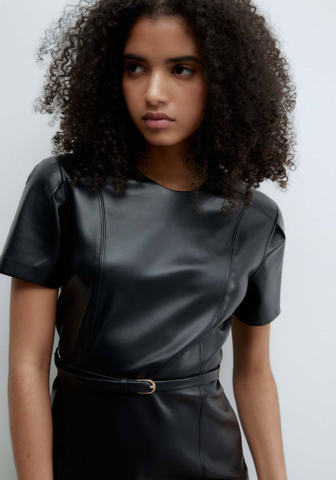 Sfera Faux leather midi dress - Black 5 Shaws Department Stores