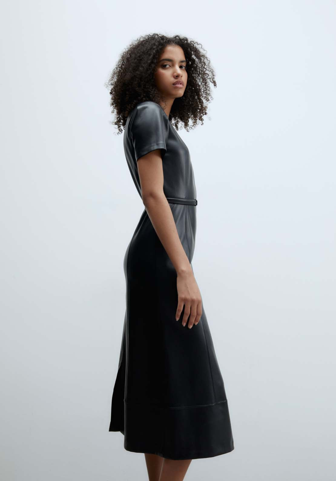 Sfera Faux leather midi dress - Black 3 Shaws Department Stores