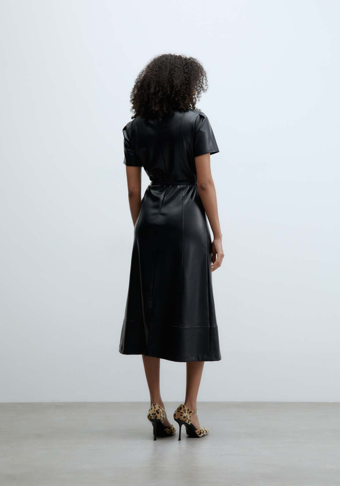 Sfera Faux leather midi dress - Black 4 Shaws Department Stores