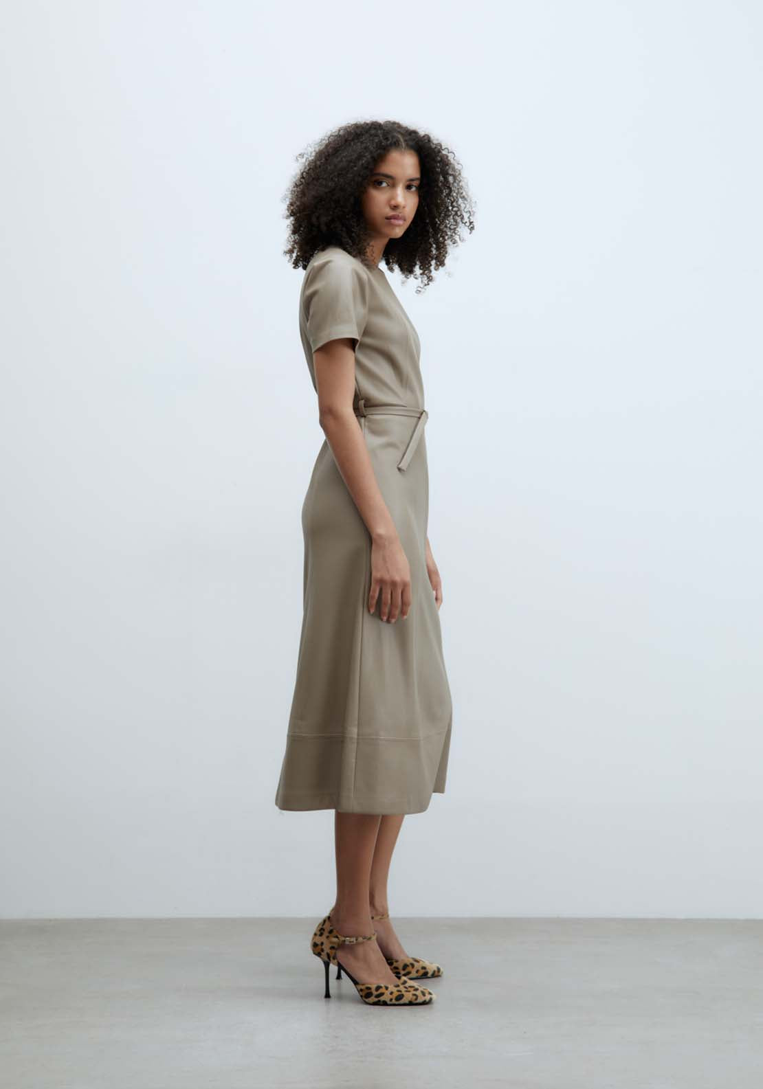 Sfera Faux leather midi dress - Taupe 3 Shaws Department Stores