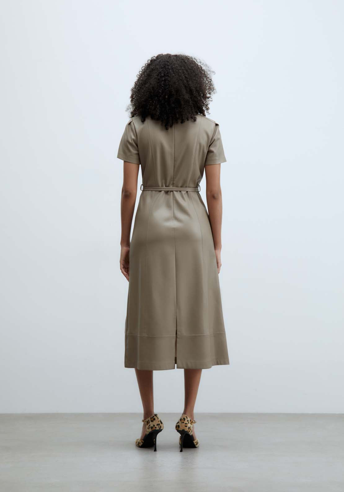 Sfera Faux leather midi dress - Taupe 4 Shaws Department Stores