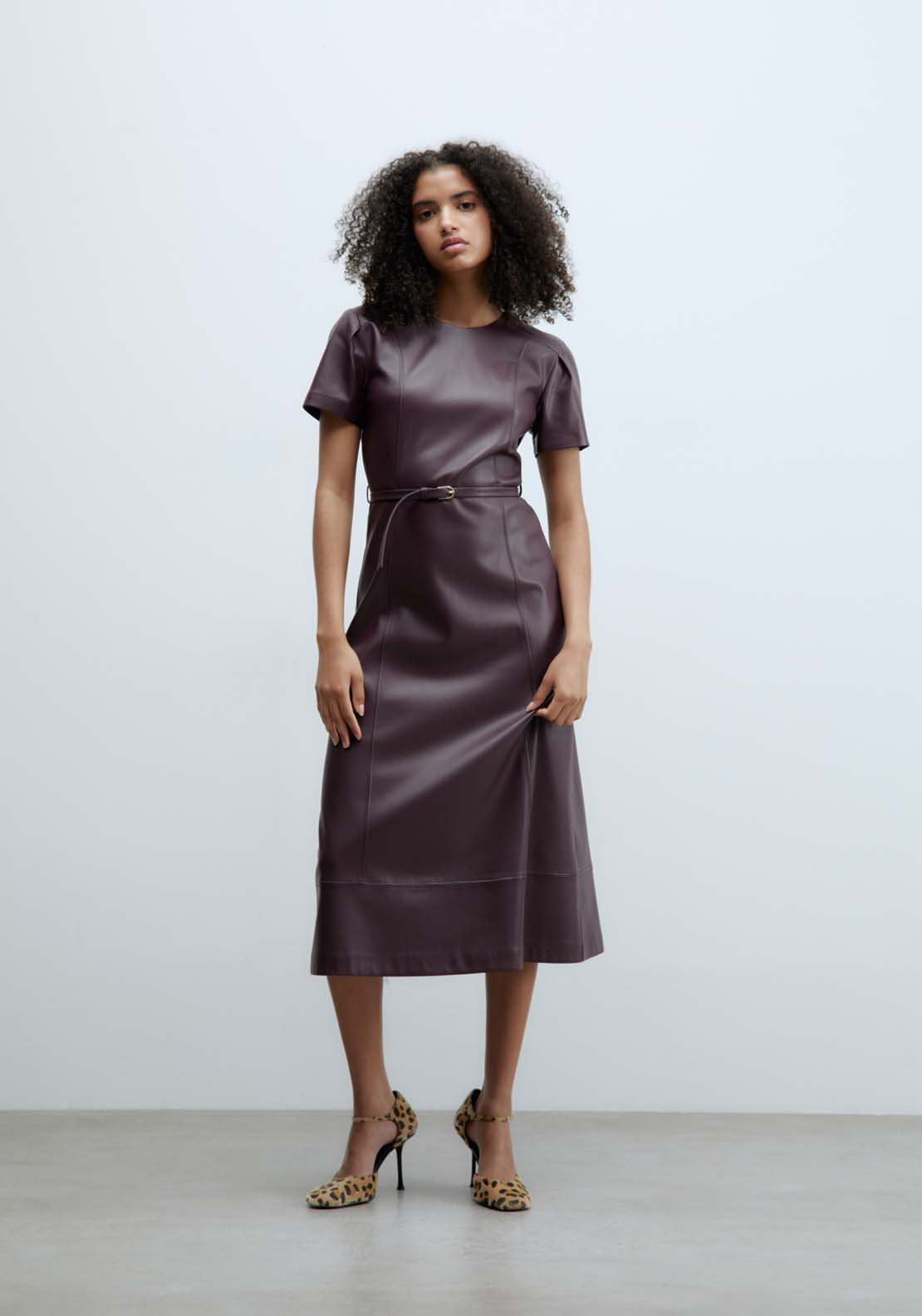 Sfera Faux leather midi dress - Burgundy 1 Shaws Department Stores
