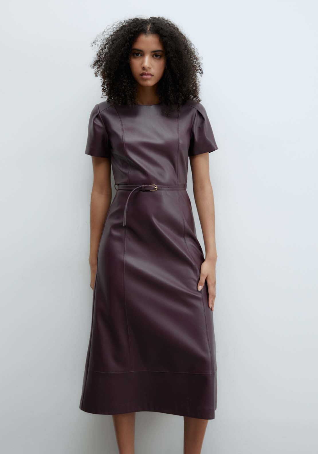 Sfera Faux leather midi dress - Burgundy 4 Shaws Department Stores