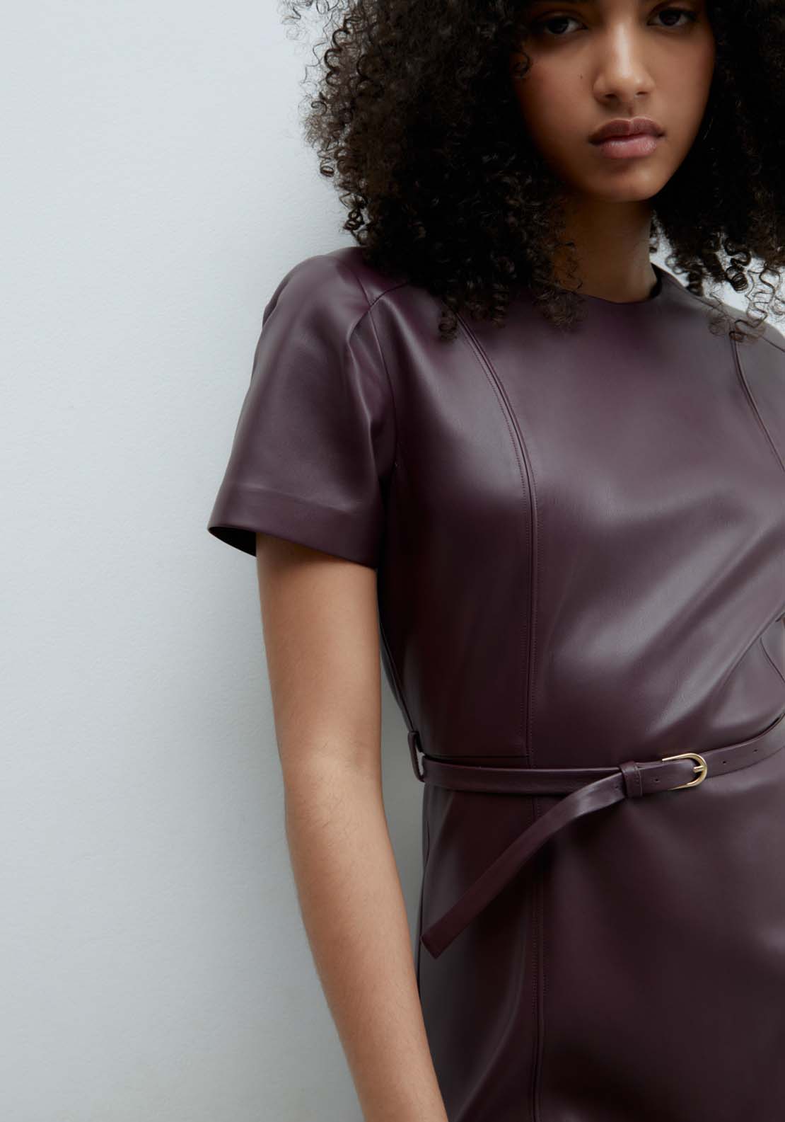 Sfera Faux leather midi dress - Burgundy 6 Shaws Department Stores
