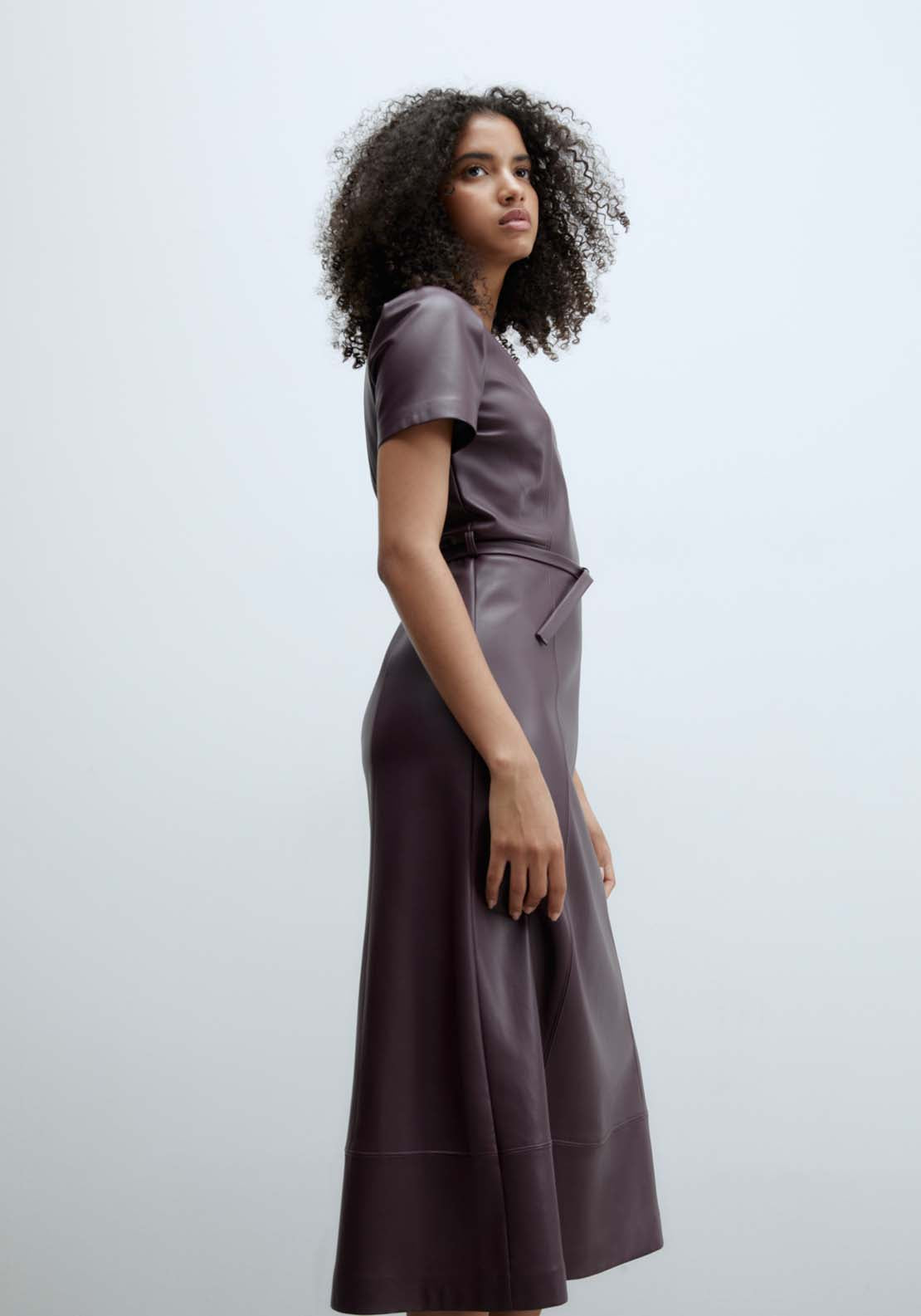 Sfera Faux leather midi dress - Burgundy 3 Shaws Department Stores