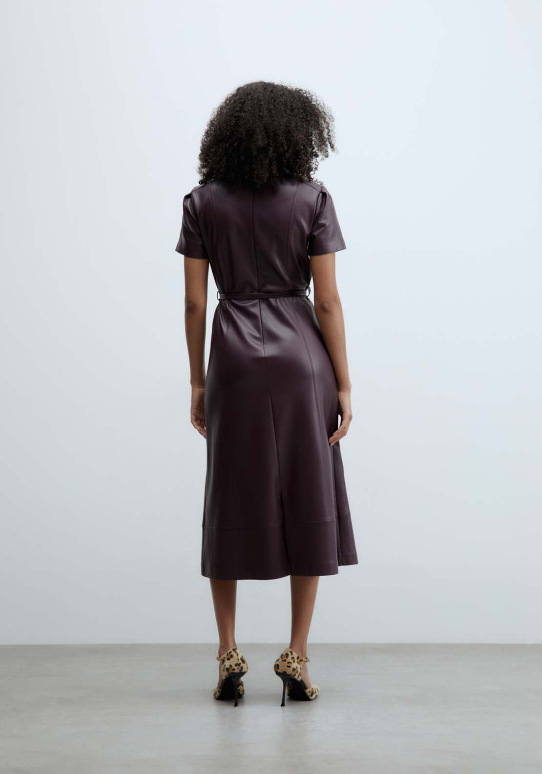 Sfera Faux leather midi dress - Burgundy 5 Shaws Department Stores