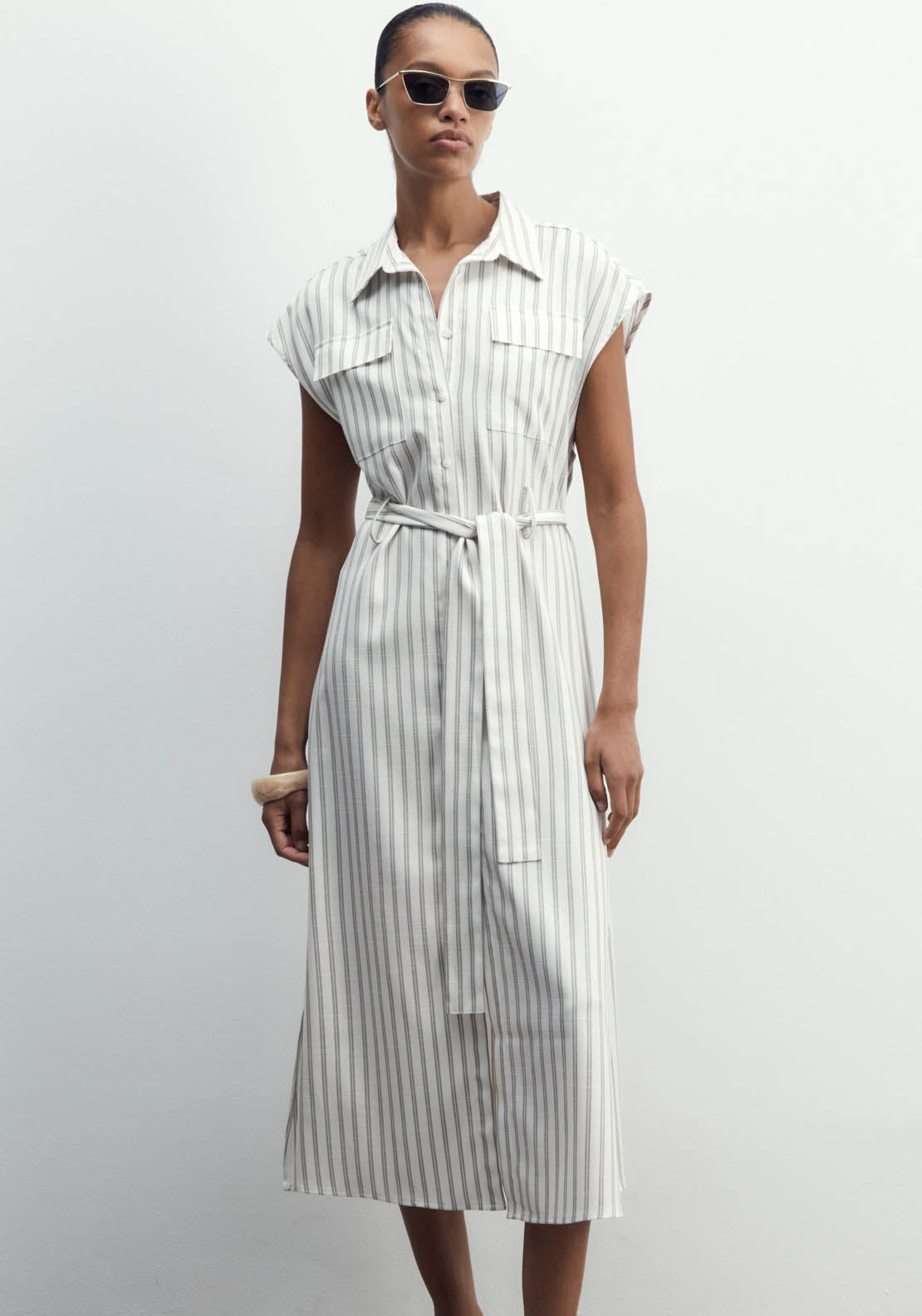 Sfera Striped Dress - Print Camel 1 Shaws Department Stores