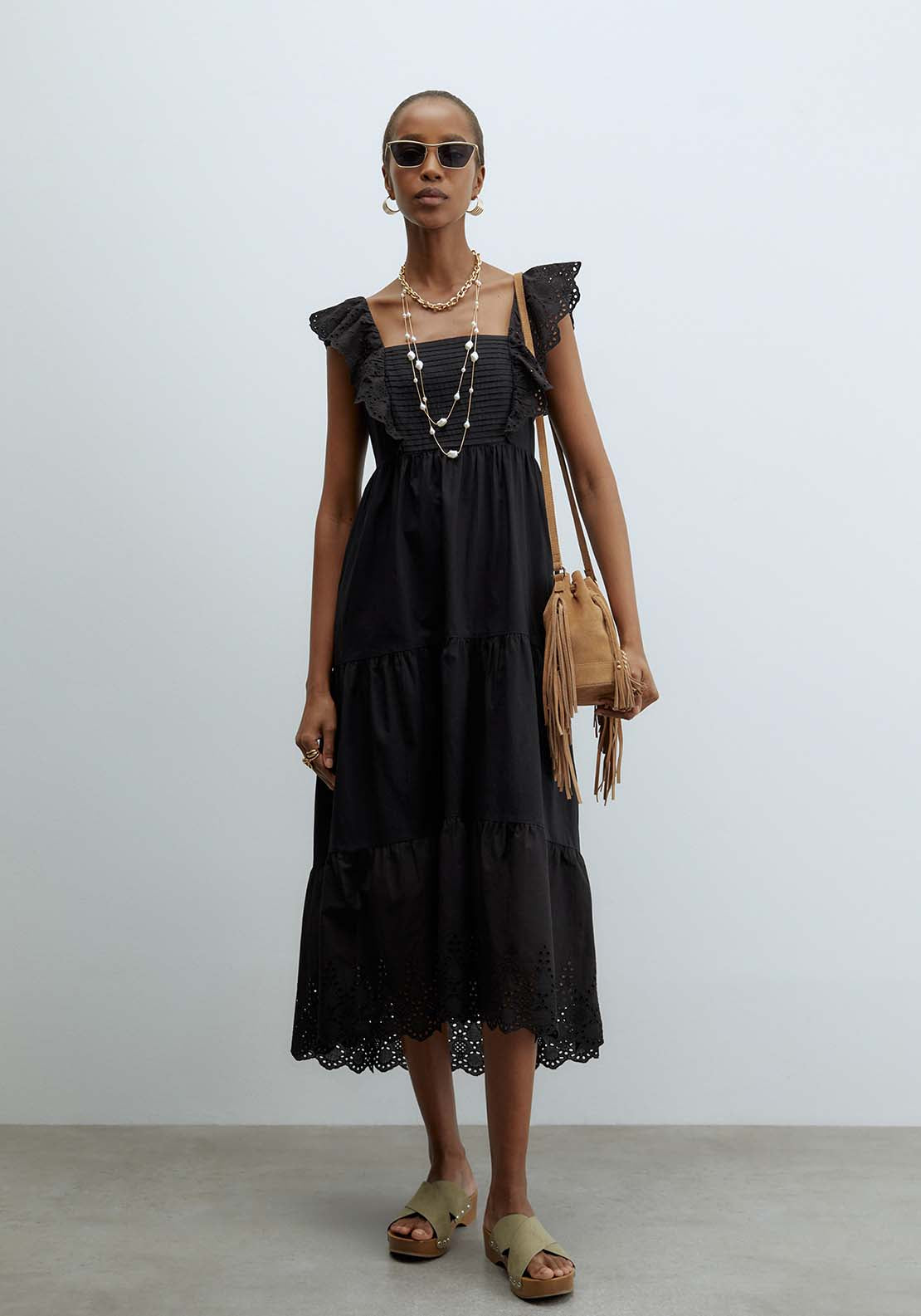Sfera Schiffli Hem Dress - Black 1 Shaws Department Stores
