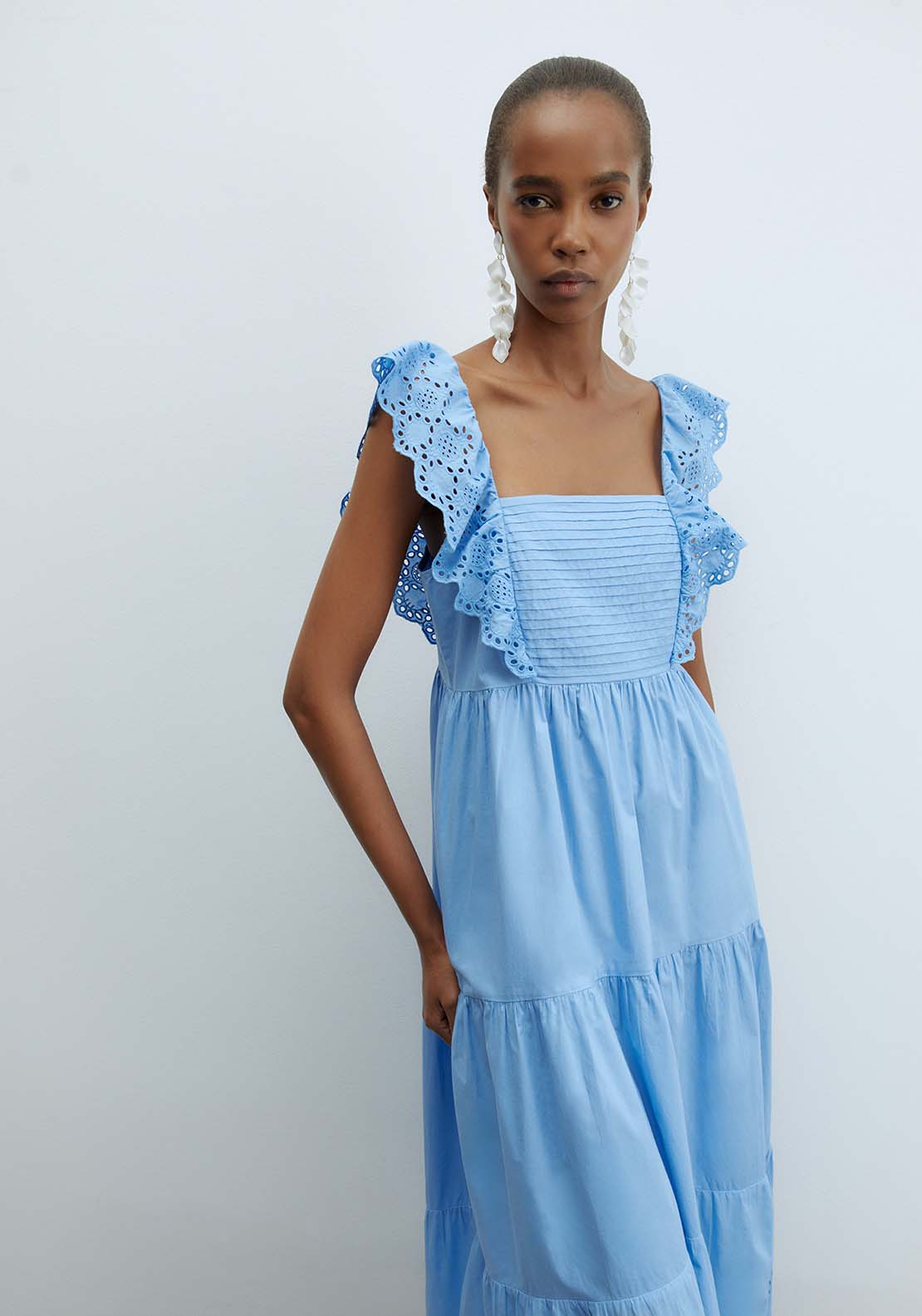 Sfera Schiffli Hem Dress - Blue 5 Shaws Department Stores