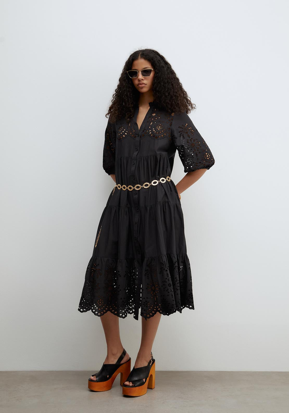 Sfera Schiffli Shirt Dress - Black 1 Shaws Department Stores