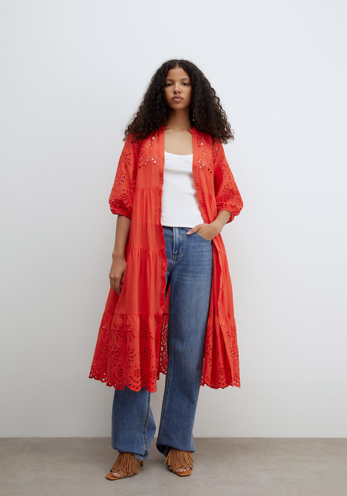 Sfera Schiffli Shirt Dress - Red 6 Shaws Department Stores