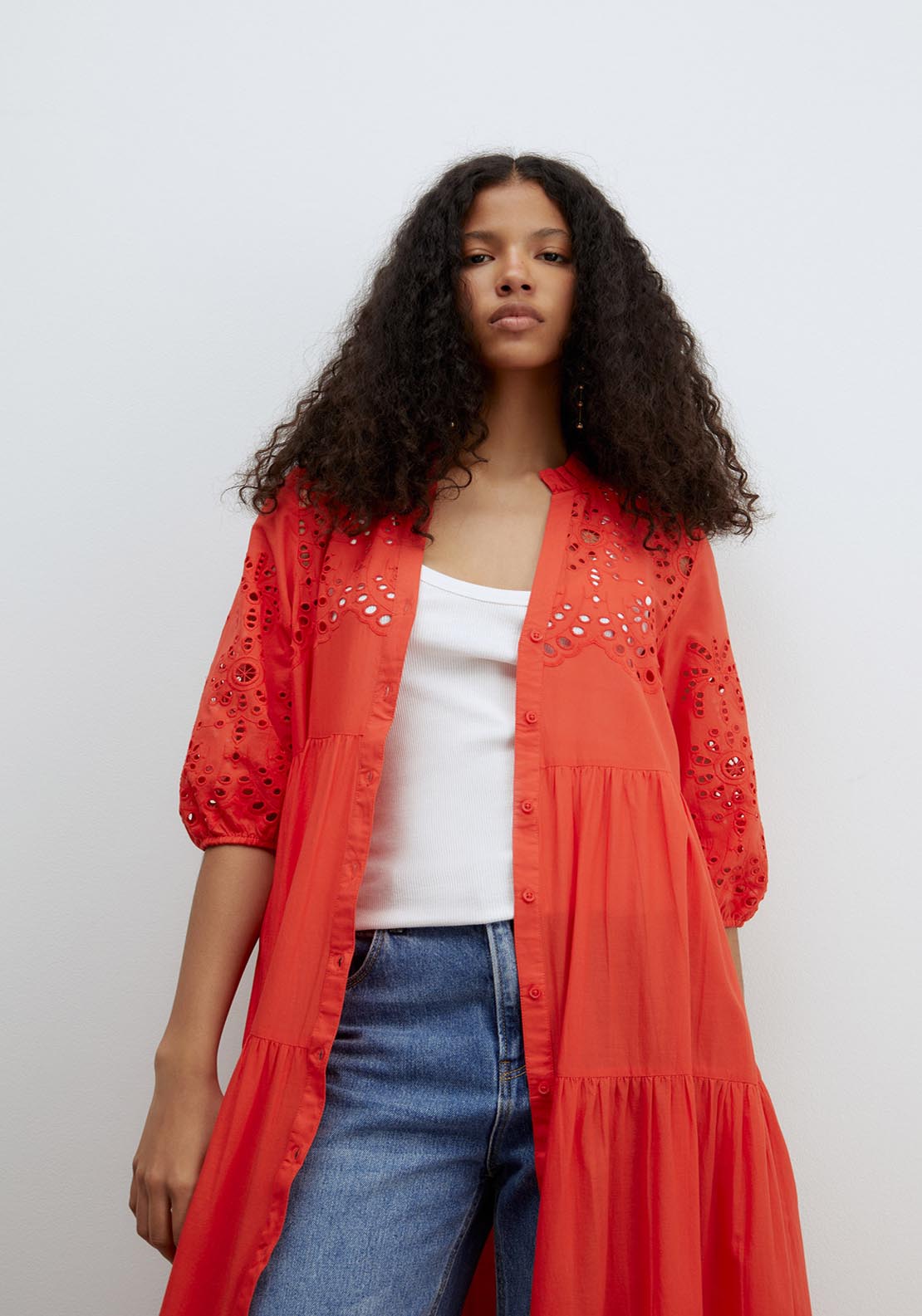 Sfera Schiffli Shirt Dress - Red 4 Shaws Department Stores