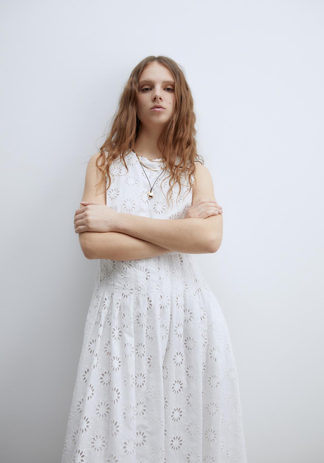 Sfera Schiffli Dress - White 6 Shaws Department Stores