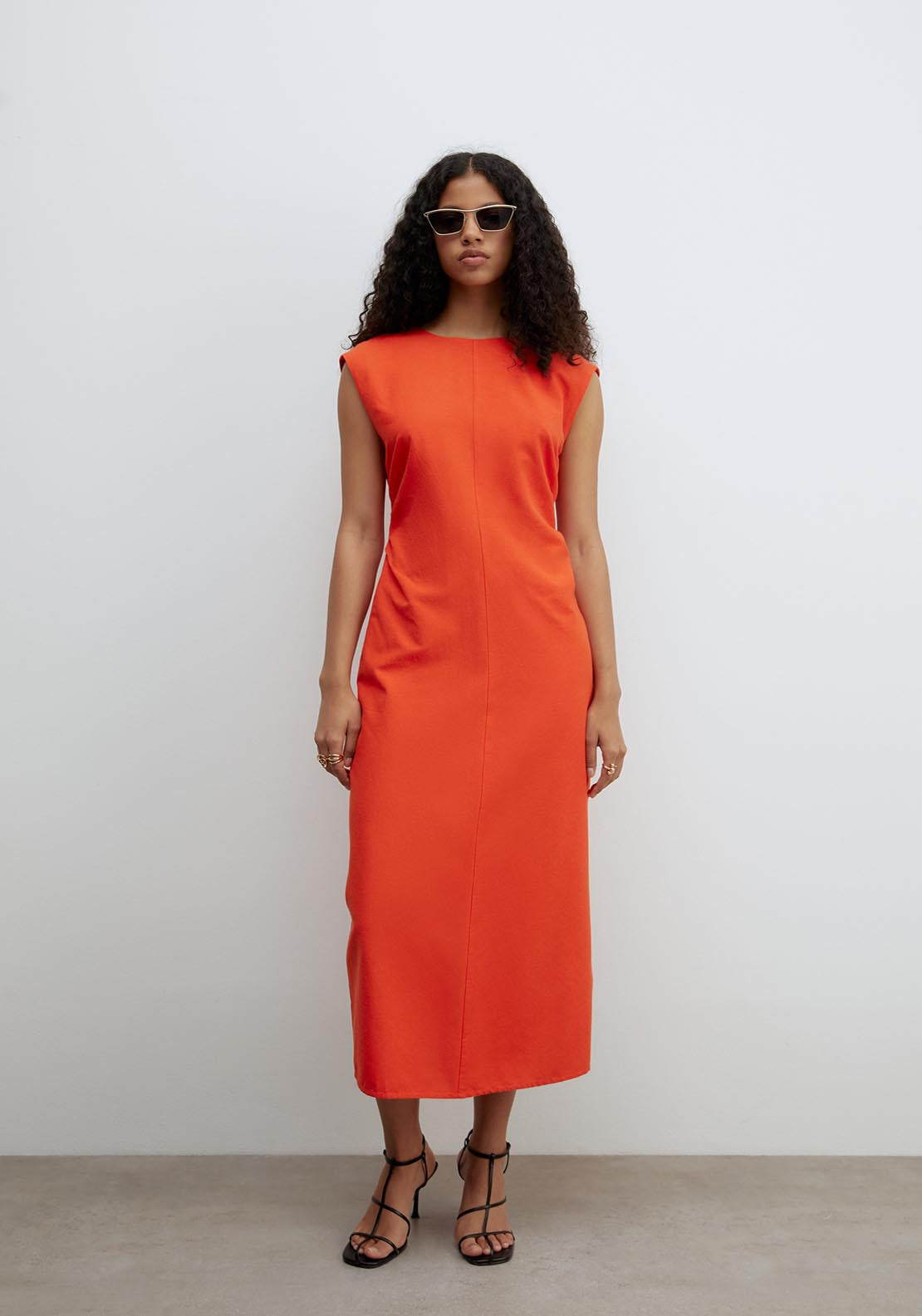 Sfera Ruched Linen Dress - Red 1 Shaws Department Stores