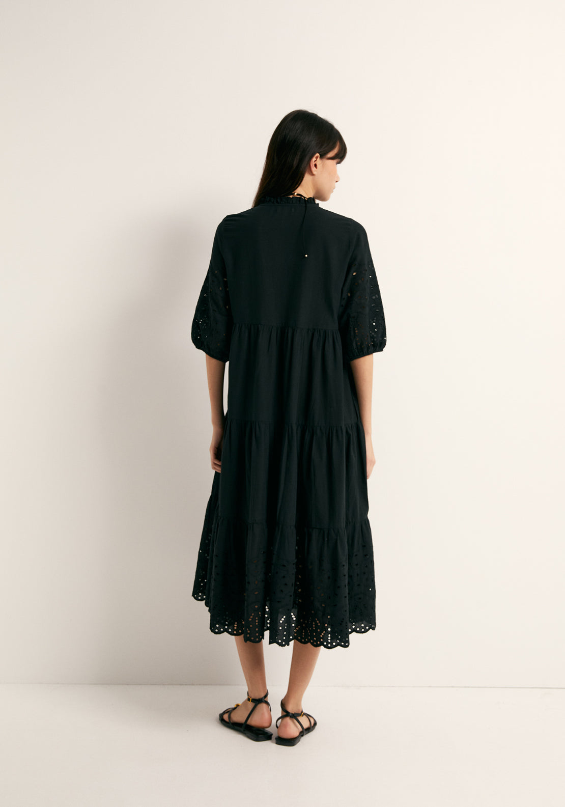 Cotton Schiffli Shirt Dress - Black