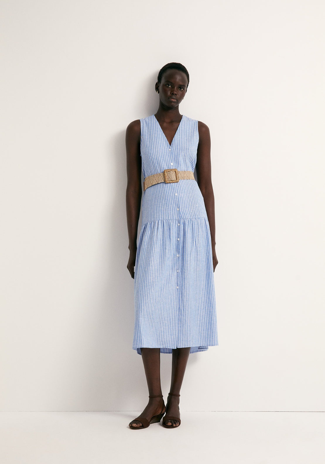 Linen Shirt Dress - Blue
