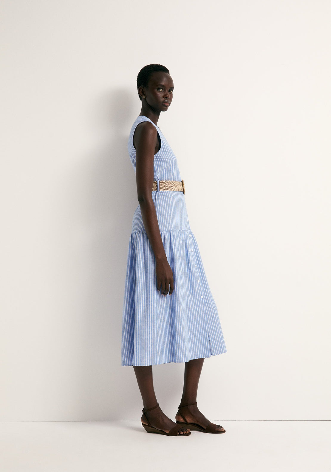 Linen Shirt Dress - Blue