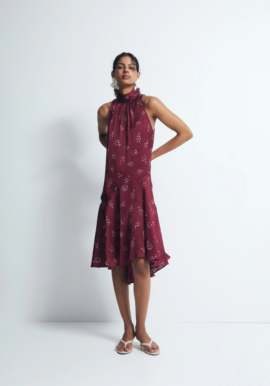 Printed Halterneck Dress - Red